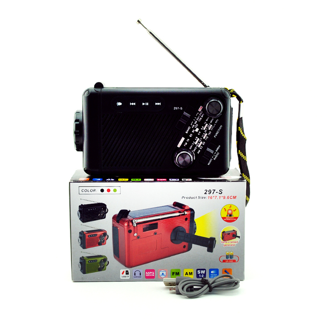 Fp-297-S Fepe Red Cross Portable Am Fm Sw 4 Band 500Mah Solar Charger Powered Hand Operated Emergency Radio
