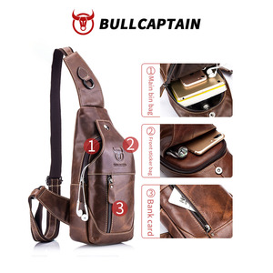 Bolso de Pecho BULLCAPTAIN para Hombre, de Cuero Genuino, Bandolera con Correa Ajustable, de Alta Calidad, con Bolsillo para Teléfono Celular - Product Image 4