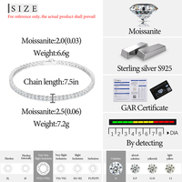 Pulsera de Joyería Fina de Plata de Ley 925 con Moissanita VVS que Pasa la Prueba del Diamante, Cadena de 2mm 2.5mm, Pulsera Tenis para Mujeres, Niñas y Amigas