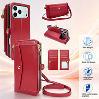 Étui portefeuille pour téléphone avec poche zippée, bandoulière, multiples emplacements pour cartes, sacoche antichoc pour iPhone 17/18 Pro Max