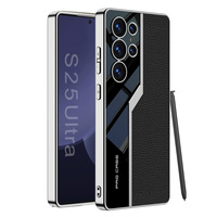 Untuk Samsung Galaxy S25 Ultra/S25 Plus casing mewah lapisan elektro Premium Supercar terinspirasi penutup belakang kulit tahan guncangan tipis