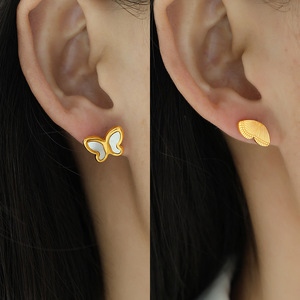 Butterfly <b>Stud</b> Earrings 18k Gold Plated <b>Titanium</b> Steel Minimalist Fashion For Women Gift Jewelry EH240-1 - Product Image 3