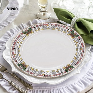 Assiettes de luxe haut de gamme à motif végétal pour mariage, vert et rose, élégantes, en porcelaine fine, service de table - Product Image 2