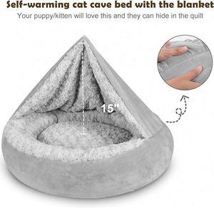 Free Sample Small <b>Dog</b> <b>Bed</b> Cat <b>Bed</b> with Hooded Blanket, Cozy Cuddler Luxury Puppy Pet <b>Bed</b>, Donut Round Calming <b>Dog</b> Burrow <b>Cave</b> - Product Image 4