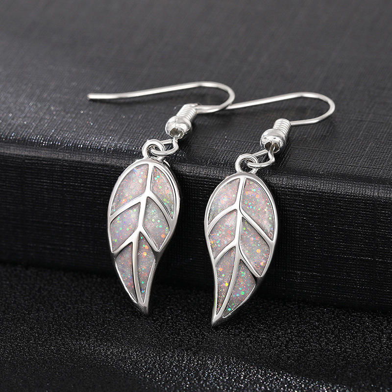 Simple Leaf Shaped Design White Enamel Epoxy Dangle Earrings for Women ...
