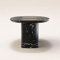 Table à manger en marbre Dream Home, plateau en forme de capsule, base à double colonne fusionnée, double incrustation ovale, pierre veinée noire, mobilier de salle à manger