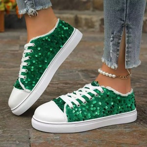 Single Shoes - 2026 Autumn New Style Fashionable <b>Round</b>-toe Flat Lace-up Sequined Casual Shoes - Product Image 4