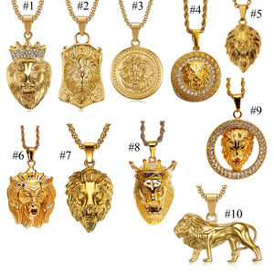 สร้อยคอหัวสิงโตสไตล์ฮิปฮอป 10 แบบ ชุบทอง PVD แนวพังก์ร็อก สำหรับผู้ชาย สร้อยคอจี้หัวสิงโตสแตนเลส สร้อยคอจี้หัวราชาสิงโต - Product Image 1