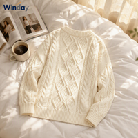 Pulls pour femmes en taille plus avec logo personnalisé Winday, tricot doux d'hiver, pull à col roulé à manches longues en tricot torsadé, tissu en coton