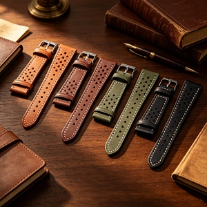 Bracelet de <span class=keywords><strong>montre</strong></span> Jettda en cuir véritable, style <span class=keywords><strong>rallye</strong></span>, 18 mm, 20 mm, 22 mm, <span class=keywords><strong>vintage</strong></span>, en cuir Crazy Horse noir, avec attache rapide, ciré - Product Image 5