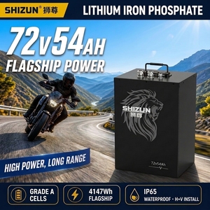 Batterie au phosphate de fer et de lithium LiFePO4 prismatique 72V 54Ah avec BMS intelligent, 2000W 3000W, pour moto sportive, scooter, moto, véhicule électrique - Product Image 1