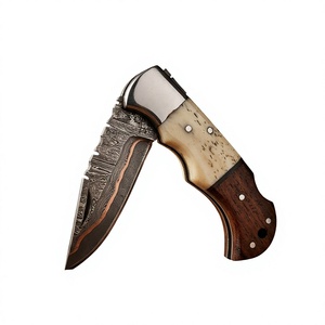 High Quality Damascus Steel Twist Folding Blade Survival Pocket Knife with Pakka Wood Handle 58 HRC Back Lock 3-Year Warranty - Product Image 1