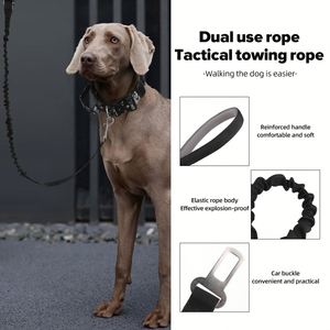 Laisse de chien élastique robuste pour chiens de grande race, anti-traction, avec absorption des chocs, avec ceinture de sécurité pour voiture, laisse tactique élastique pour chien - Product Image 4