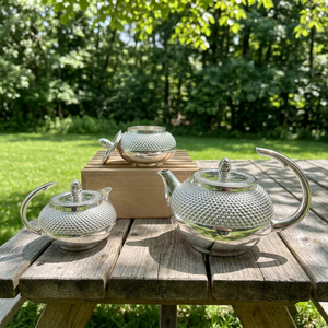 Classic Silver Plated Brass Tea Pot Set with Wooden <b>Box</b> Eco-Friendly KAMRAN <b>Coffee</b> & Tea Pot Home & Hotel Decor - Product Image 1