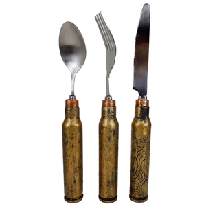 Vintage Metal Flatware <b>Set</b> With Bullet Shell Handles Spoon Fork Knife Matte Finish <b>Reusable</b> Camping <b>Cutlery</b> - Product Image 1