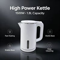 Bouilloire Électrique en Plastique 1500W, Grande Capacité 1,8L, Arrêt Automatique, Protection Anti-Ébullition à Sec, Rotation à 360 Degrés, Usage Domestique