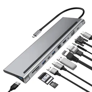 11 in 1 USB Type C Hub with Ethernet Port, 4K USB C to HDTV+VGA+USB 3.0 Ports+SD/TF Card Reader for MacBook Pro Air, Laptops