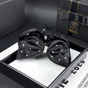 Lazo de Pelo Francés Retro Romántico de Doble Cara con Puntos de Polka y Cristales, Elegante y Brillante, de Alta Gama para Mujer - Product Image 3