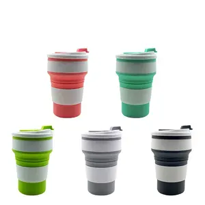 Açık özel silikon katlanabilir kahve fincanı geri çekilebilir katlanabilir kahve fincanı silikon seyahat tipi kupa kapaklı