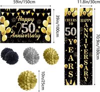 Kit de décorations pour le 50e anniversaire de mariage, fournitures de fête noires et dorées pour le 50e anniversaire, toile de fond, spirales suspendues, pompons