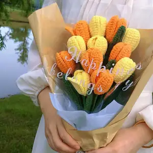 Großhandel künstliche Blumen Müttertag Geburtstag Geschenke einzeln gewebte Wolle Tulip-Sträuße Blumen Häkelblumenstrauß