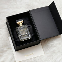 Botol parfum semprot kaca persegi Crimp mewah transparan 30 ml 50 ml 100 ml kustom dengan kotak hadiah