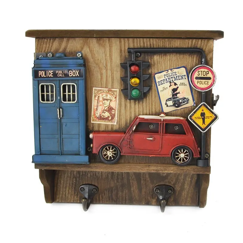 Scatola di immagazzinaggio Con 2 Ganci Police Box Auto di Metallo Piatto di Artigianato Ornamenti Ufficio Bar Cafe Shop Decorazione Della Parete Vintage Industriale