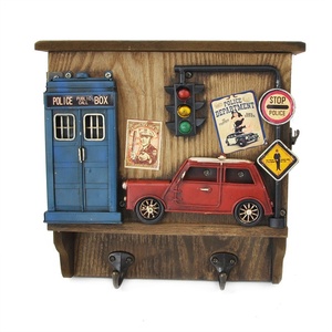 Boîte de rangement Avec 2 Crochets <span class=keywords><strong>Police</strong></span> Boite Auto Plaque Métal Artisanat Ornements De Bureau Bar Café Boutique Décoration Murale Vintage Industriel - Product Image 1