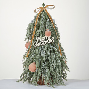 <b>Mini</b> Artificial <b>Christmas</b> <b>Tree</b> Noble Fir Branch with Velvet Bow & Merry <b>Christmas</b> Sign Holiday Desk Decor - Product Image 2