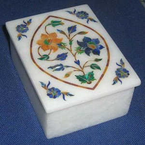Indian Best Designer Handmade Marble With Blue Pink and Green Mother of Pearl Inlay Jewelry Storage <b>Boxes</b> for Gifting Purpose - Product Image 4