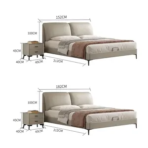 Genuine Leather Design Bedroom Bed Furniture Set Soft Platform Bed Queen Size With Headboard