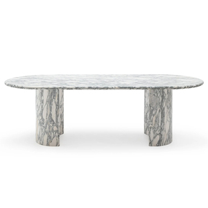 <span class=keywords><strong>Table</strong></span> à manger ovale allongée en marbre Arabescato, modèle Dream Home Iconic Notched Column, pour salle à manger de villa - Product Image 1
