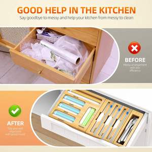 Kitchen Multi-Functional Storage Organizer Bamboo Foil and <b>Plastic</b> <b>Wrap</b> Organizer Ziplock Bag Storage Organizer - Product Image 4