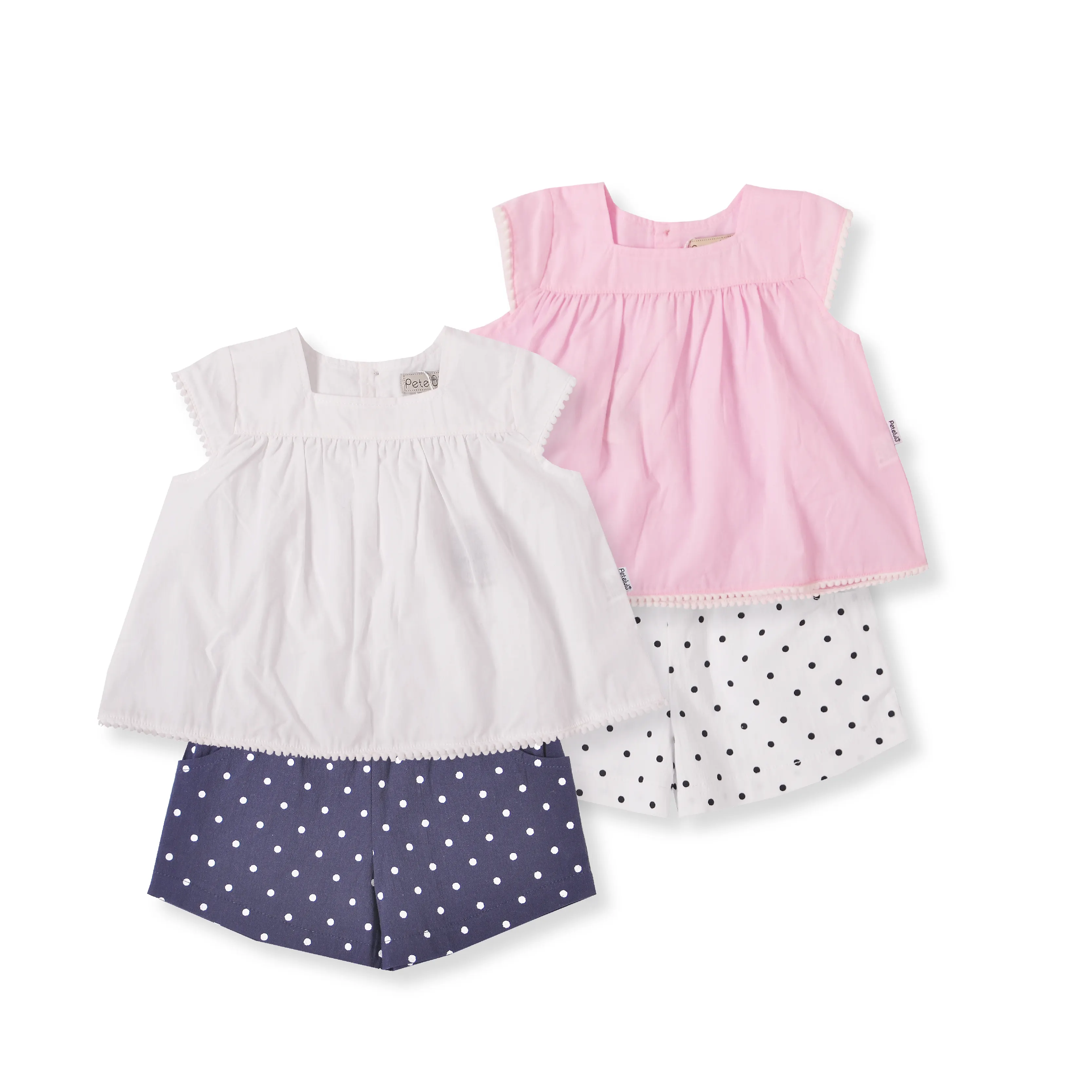 Vestiti casuali all'ingrosso della ragazza del modello di modo del panno dei bambini del fiore solido messi per la parte superiore irregolare senza maniche dei bambini rosa bianco 360