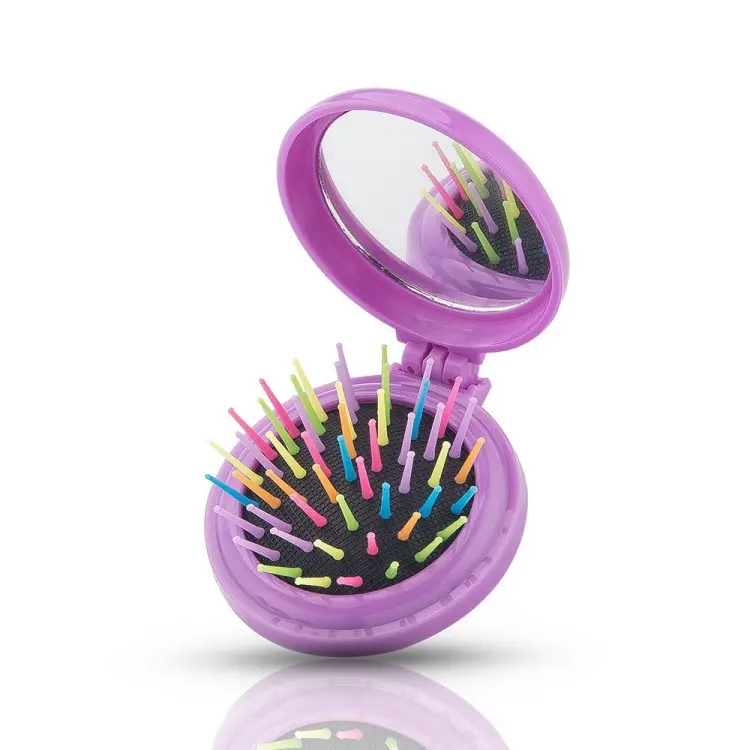 Arcobaleno dente dolce ragazza 7 colori mini spazzola per capelli e specchio pieghevole tasca pettine per bambini/bambino