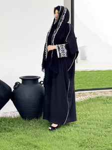 Thổ Nhĩ Kỳ Thời Trang Mới Thanh Lịch Thêu Crepe Vải Abaya Kaftan Set Với Khăn Hai Mảnh Ăn Mặc Cardigan Bộ Cho Phụ Nữ MS033 - Product Image 2