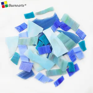 Morceaux et bandes de verre teinté cassé de couleur mélangée multi bleu 1KG, prix promotionnel verre tiffany irrégulier pour l'artisanat de la mosaïque