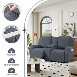Jakarlı <span class=keywords><strong>Recliner</strong></span> <span class=keywords><strong>Loveseat</strong></span> Slipcover elastik streç 2-Seat uzanmış kanepe kanepe kılıfı orta konsol ile - Product Image 4