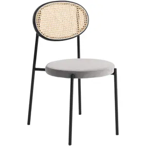 2023 New Design Nordic Modern Lightweight Rattan Back Dining Chair Wicker Dining Chair with Velvet Round Seat