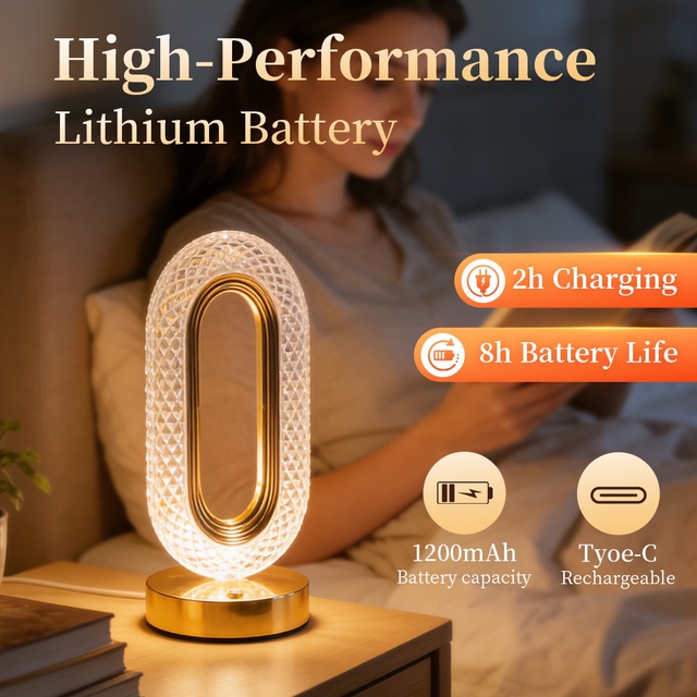 Type-C Charging 2W Ellipse Night Light Gold Touch Dimming Three Color Changing Night Lamp Indoor/Bedside Lights/Desk Lamp