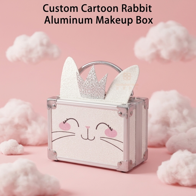 Mini Cute Rabbit Aluminum Makeup Case Shockproof Cosmetic Storage Box with Hardware Foam Insert Portable Low Cost Tool Organizer