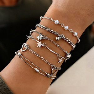 Ensemble de bracelets créatifs avec pendentif étoile et cœur pour femmes, bracelet <span class=keywords><strong>à</strong></span> perles géométriques tendance, bijoux de fête - Product Image 2