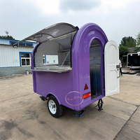 Remorque alimentaire mobile en fibre de verre remorquable violette - Entièrement équipée en acier inoxydable, chariot de vente de snacks, distributeur de bière, hot-dogs/glaces