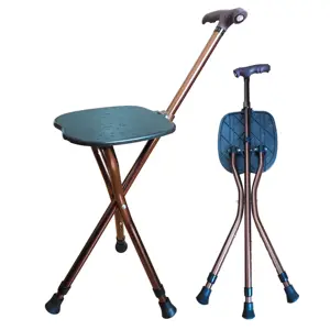 Health care supplies wholesale 3 Legs Aluminum Alloy Walking Stick Cane Walking Staff Crutch Chair Stool with Seat for Elderly