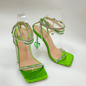 Diamonds Cross Ankle Strap Heart-shaped Thin High <b>Heel</b> Shoes Summer Open Toe Women's Sandals Sexy New Shoes Chain - Product Image 5
