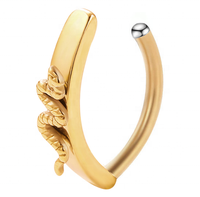 Anneau de nombril en titane G23 ASTM F136 plaqué or PVD, serpent, clicker, bijoux de corps, 10 mm, filetage externe, usage quotidien, femme