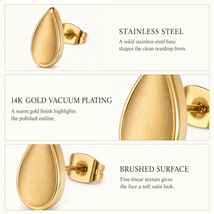 Boucles d'oreilles clous en forme de goutte brossées, en acier inoxydable plaqué or 14 carats sous vide, style minimaliste, options couleur or et argent - Product Image 3