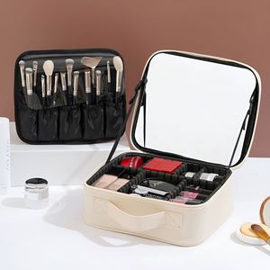 Portable Cosmetic Bag with Large Mirror, Custom Logo Travel Makeup Case, Personalized Toiletry Organizer for Women - Product Image 2