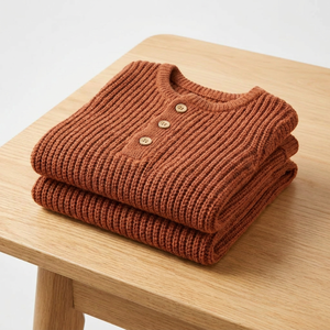Combinaison en tricot pour bébé, combinaison en maille côtelée, couleur terre cuite, manches longues, avec boutons en <span class=keywords><strong>bois</strong></span>, vêtements chauds pour bébé pour l'automne - Product Image 2