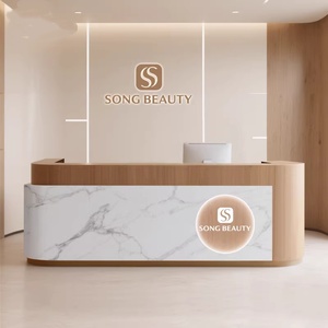Mostrador <span class=keywords><strong>de</strong></span> Recepción <span class=keywords><strong>de</strong></span> Madera Natural Moderno <span class=keywords><strong>de</strong></span> Diseño Personalizado con Logotipo, Mostrador <span class=keywords><strong>de</strong></span> Recepción <span class=keywords><strong>para</strong></span> Spa - Product Image 3